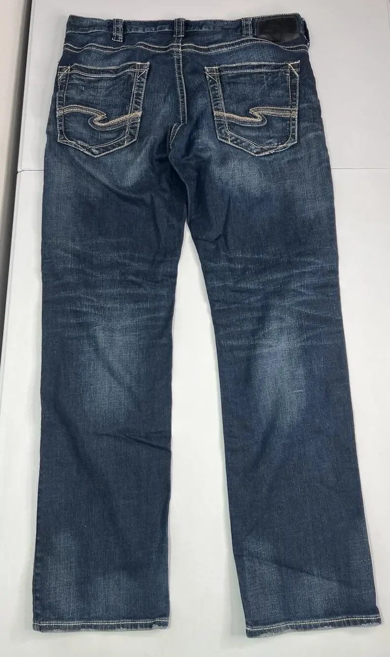 Silver Eddie Dark Wash Stretch Men’s Blue Jeans Size 36x34